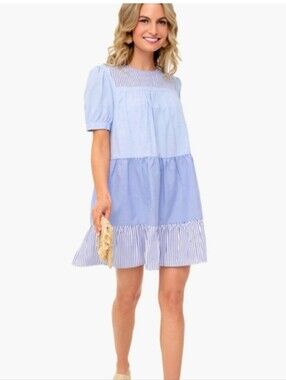 english factory poplin combo knit mini dress English Factory